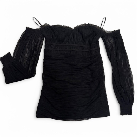MAJORELLE Black Long Sleeve Off-Shoulder Cocktail Formal Mini Dress size L - Picture 2 of 8